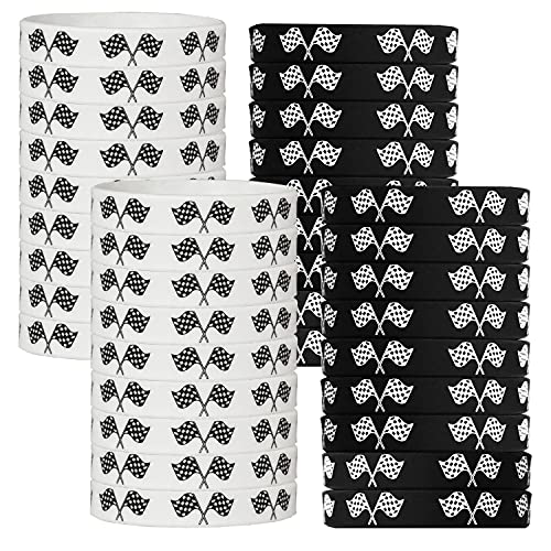 BignzwPlay 48PCS Racing Car Themed Party Rubber Bracelets - Race Car Racing Checkered Flag Baby Shower Birthday Party Favors Supplies Decorations Goodie Bag Favor Stuffers Silicone Wristbands